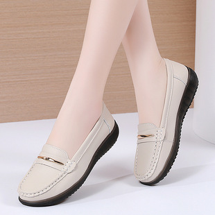 Doudou Shoes Women's Shoes Summer Brand Breathable Women's Leather Shoes Soft Leather Soft Sole Shoes Summer Middle-aged and Old Mother Shoes