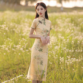 改良旗袍2025年新款女夏季素雅复古中国风花朵中长款气质感连衣裙