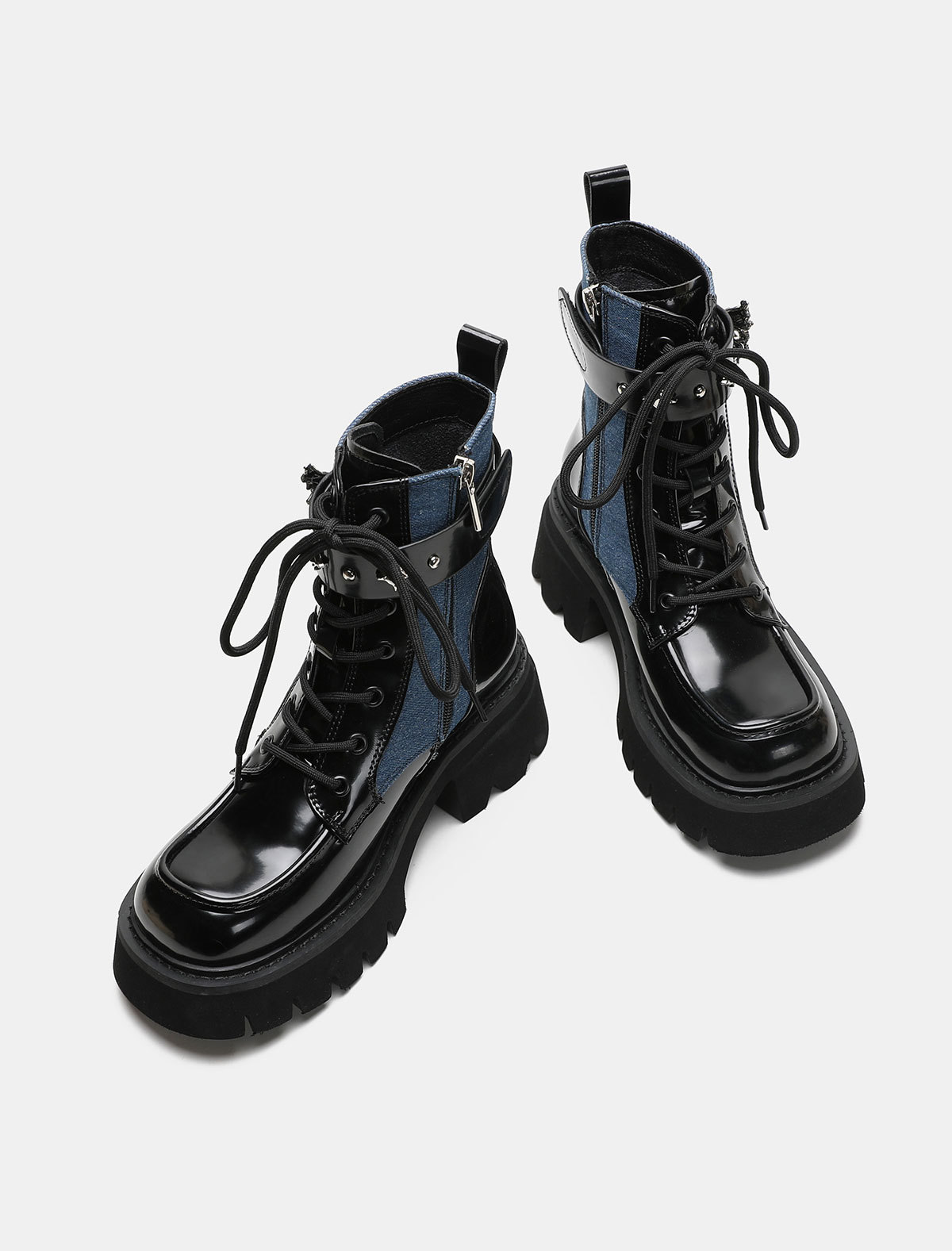 2024 Ősz/Tél Új Liquid Butterfly Martin Talpú Könnyű Knight Rövidnadrág Női Vastag Sarkú Farmer Bőr Csizma_voghion.com