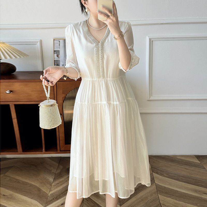 Váy lụa maxi nữ thắt eo mùa hè — 2414203 - Quân đội xanh chi tiết 5