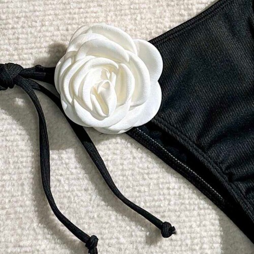 2024 European and American new solid color rose tube top drawstring strap pit strip split swimsuit swimsuit bikini bikini
