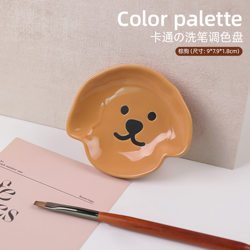 Nueva paleta de dibujos animados de uñas, soporte para bolígrafos, taza de lavado de lápices de cerámica, tinte de color de acuarela, herramienta de uñas multifuncional