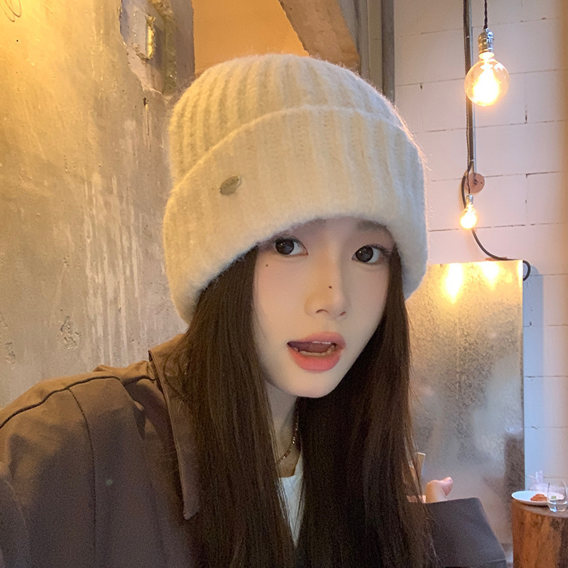 软糯亲肤米白色针织帽子女秋冬加厚保暖毛线帽户外防风护耳帽冷帽|undefined