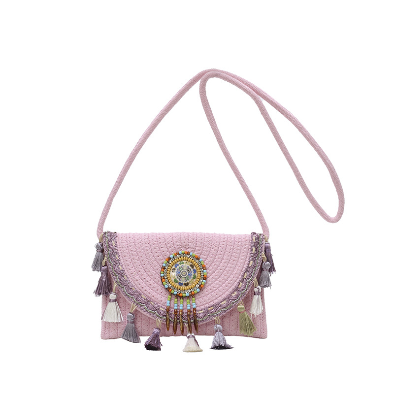 Handmade Rattan Shoulder Bag With Leather Trim Eco-friendly Basket_voghion.com