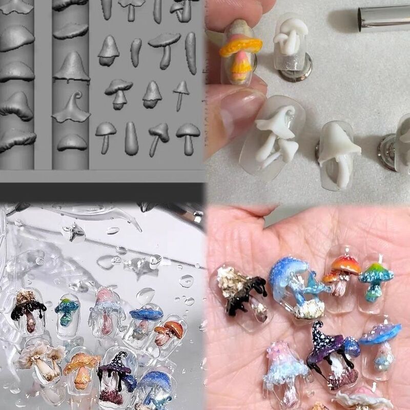 New Mushroom-Themed Wearable Accessories, Handmade DIY Nail Art, Creative Mushroom Nail Art, Cute Molds