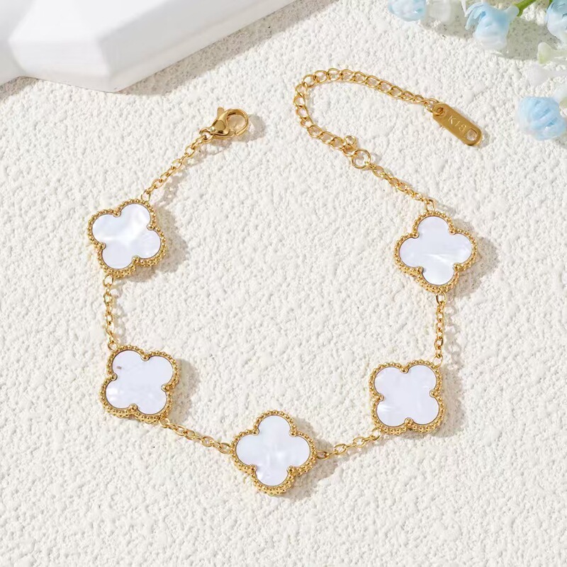 15mm Lucky Four-Leaf Clover Bracelet Amazon Hot-Selling Five-Flower Classic Bracelet 18K Gold Non-Fading Factory Direct Sale 15mm Lucky Four-Leaf Clover Bracelet Amazon Hot-Selling Five-Flower Classic Bracelet 18K Gold Non-Fading Factory Direct Sale