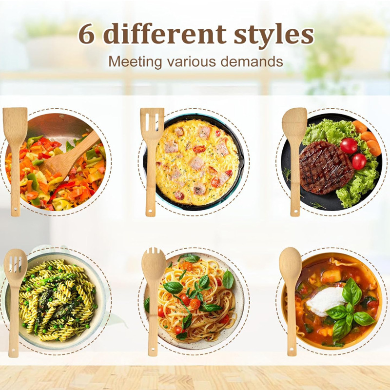 Juego de cocina de pala de bambú de Amazon, suministros de cocina, juego de pala de bambú, juego de utensilios de cocina, pala de bambú de bambú, hogar