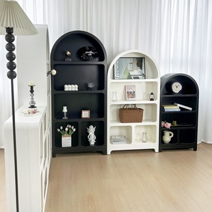 Cream Style French Curved Storage Rack Floor-Standing Cave Cabinet Large Capacity Toy Cabinet Retro Bookshelf Storage Cabinet