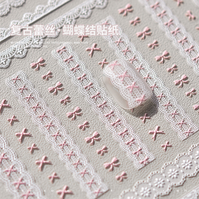 Nail stickers retro lace edge nail stickers Japanese three-dimensional Lolita girl pink dark heart bow