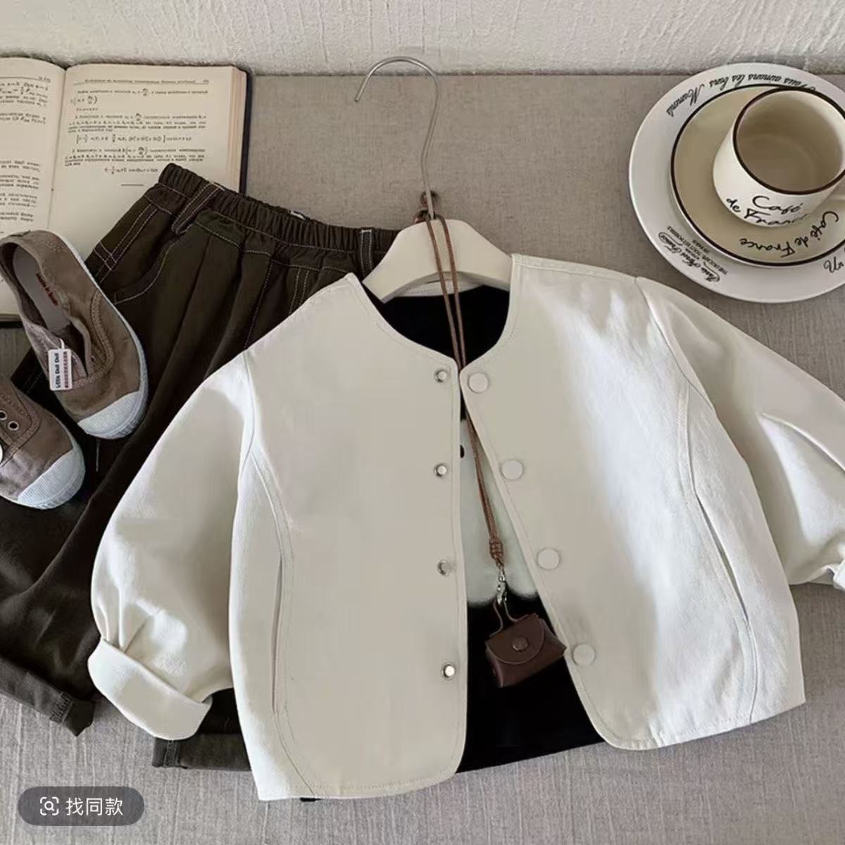 Chaqueta japonesa para niños primavera y otoño 2026 chaqueta de cuello redondo arroz blanco de otoño para niños de estilo extranjero chaqueta de moda de color sólido image 3