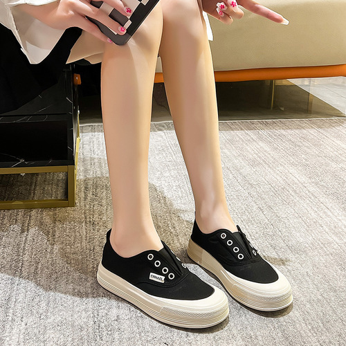 2024 new summer breathable canvas shoes for women ins trend super popular Korean version sneakers two wear one slip on thick sole fisherman shoes