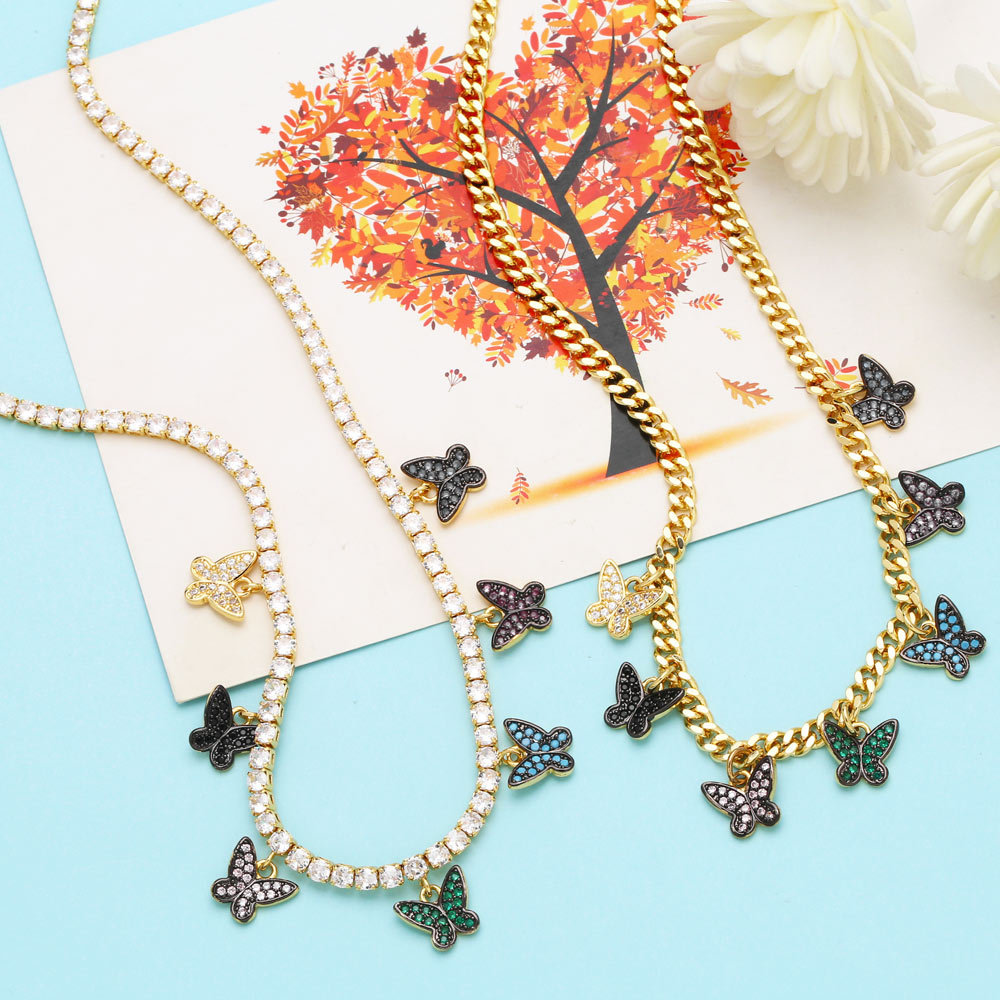 Fashion Butterfly Copper Pendant Necklace Plating Inlay Zircon Copper Necklaces