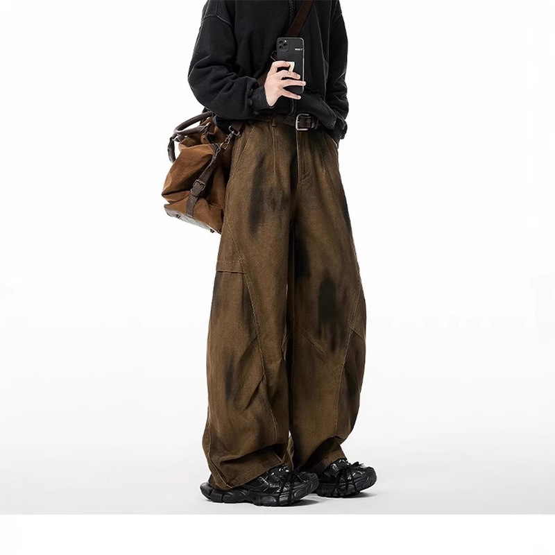 American-Style Dirty Dyed Scimitar Jeans for Men and Women, Summer Straight Loose Wide-Leg Casual Cool Boys' Cargo Pants Trendy American-Style Dirty Dyed Scimitar Jeans for Men and Women, Summer Straight Loose Wide-Leg Casual Cool Boys' Cargo Pants Trendy