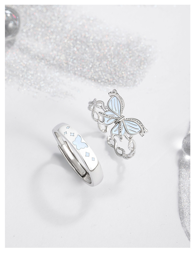 Butterfly Pattern Unisex Gender 925 Sterling Silver Open Rings Sweet