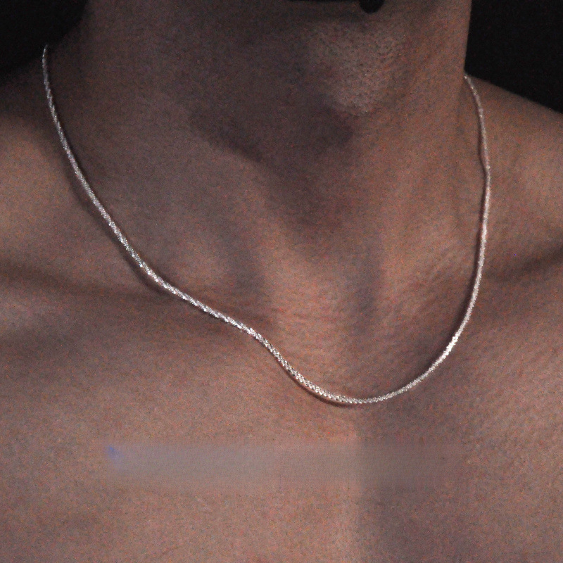 Sparkling Silver Men's Collarbone Chain Men's Bare Chain Exquisite Snake Bone Plain Chain Versatile Trendy Jewelry Sparkling Silver Men's Collarbone Chain Men's Bare Chain Exquisite Snake Bone Plain Chain Versatile Trendy Jewelry