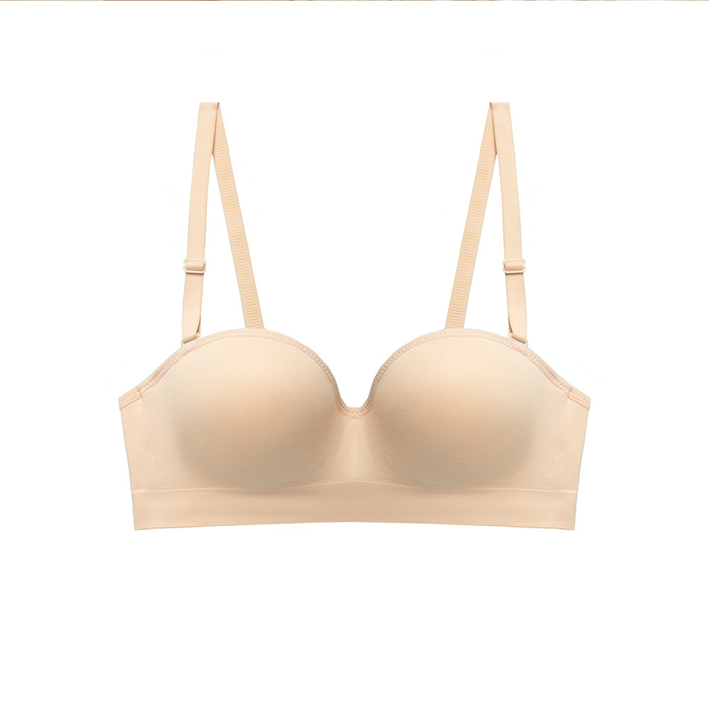 Estilo japonés simple chica sin tirantes invisible media taza sexy ropa interior invisible de las mujeres de carbón de bambú de algodón sujetador agradable a la piel 1001