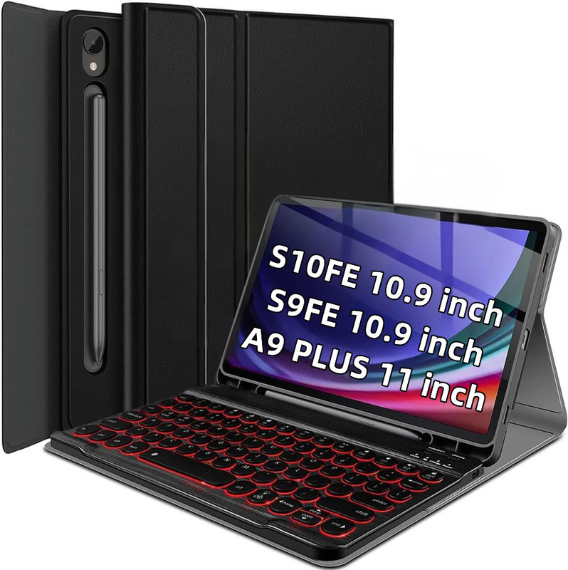 Suitable for Samsung S10Fe Tablet Protective Case A9+/A11Plus Leather Case S11 Backlight Keyboard S10Lite Round Cap