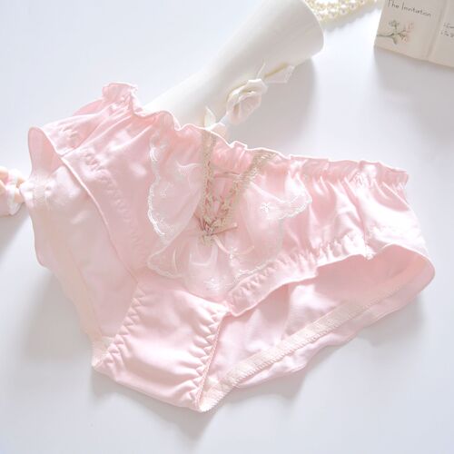 Japanese fresh pure cotton colored cotton lace lotus leaf princess student triangle girl cute ladies underwear