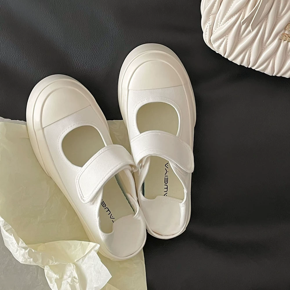 Туфли Мэри Джейн на толстой подошве на липучке, женские парусиновые туфли с большим носком, белые туфли на платформе, с мелкими двумя ножками, 2022 г.