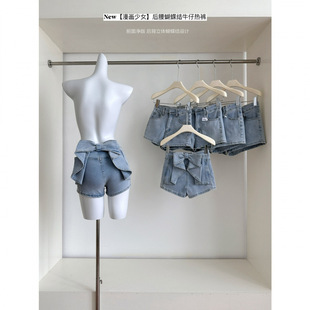 Senna Light Blue Stereo Bow Denim Shorts 2025 Summer New Comic Girl High Waist Slim Hot Pants