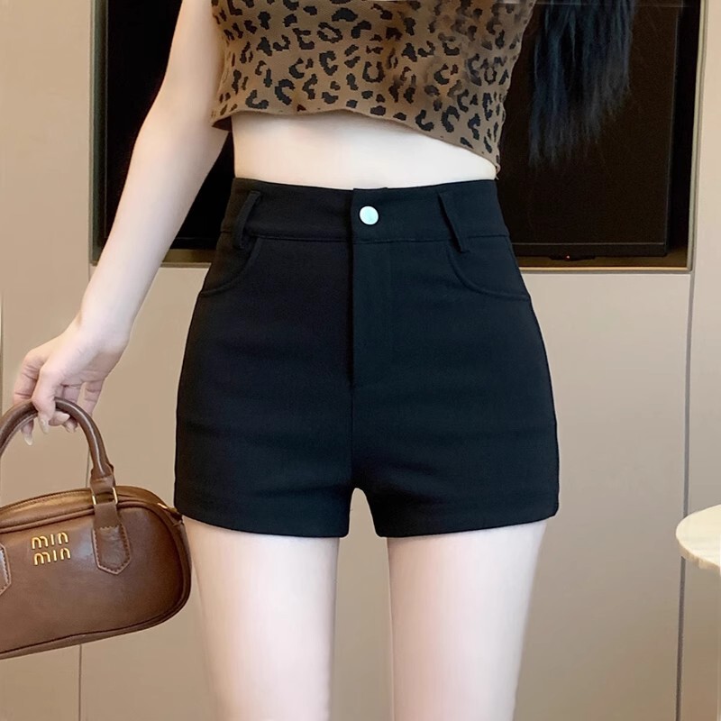 Black Suit Shorts Women's Summer Thin Outer Wear Stretch High Waist Slimming Casual A- line Bottoming Hot Pants