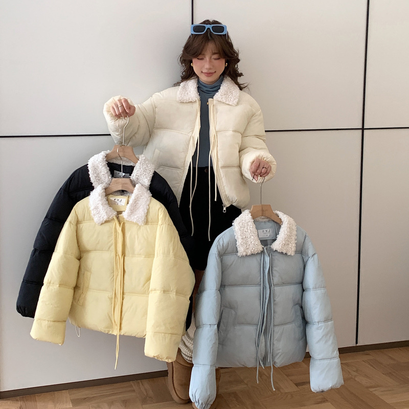 2025冬季羊羔毛棉服女韩版加厚时尚百搭羽绒棉服系带学生棉袄外套|undefined
