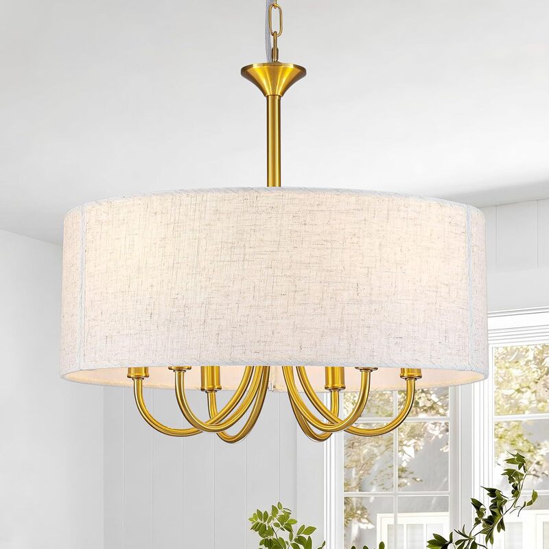 Cross-border exclusive supply of modern farmhouse hanging chandeliers, drum-shaped gold chandeliers suitable for dining rooms, living rooms, and kitchen islands