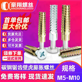 铁锯齿壁虎膨胀螺丝金属膨胀管钉防松水泥墙轻质砖膨胀管钉M5M6M8
