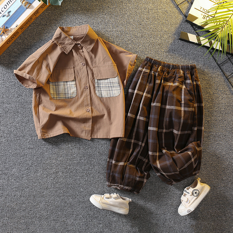 5693 Traje de manga corta de verano para niños 2025 nueva ropa para niños de verano para niños