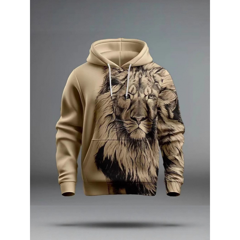 冬季新品跨境卫衣欧美风狮子动物3D立体印花图案大码宽松卫衣衫