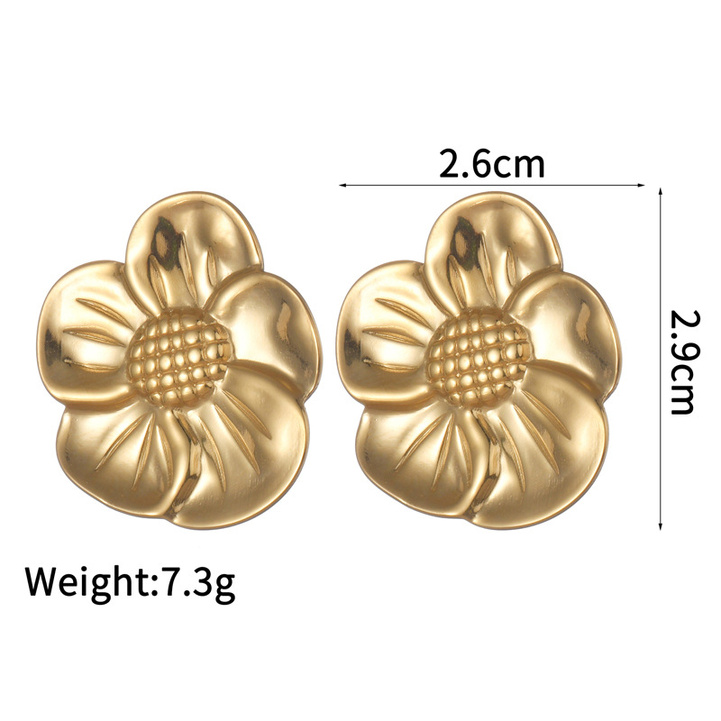 201 Stainless Steel Ear Needle Material 18K Real Gold Plated Plating Material PVD Coated Real Gold Plated Flower 304 Stainless Steel Retro Waterproof Non Tarnish Ear Studs