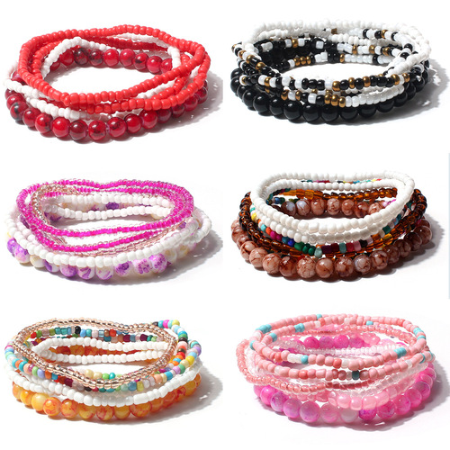 European and American cross-border personalized Instagram-style bracelets Bohemian-style rice bead acrylic multi-layer bracelets for women F16320