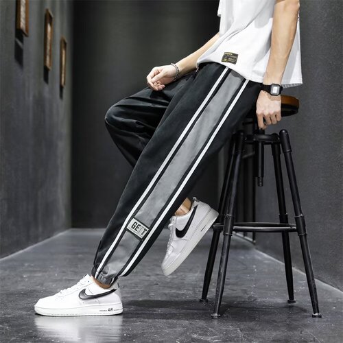 Big and Tall Men's Spring and Autumn Season Streetwear Fat Boy Small Leg Guard Pants Youth Added Fat Plus Leisure Pants Sports Pants