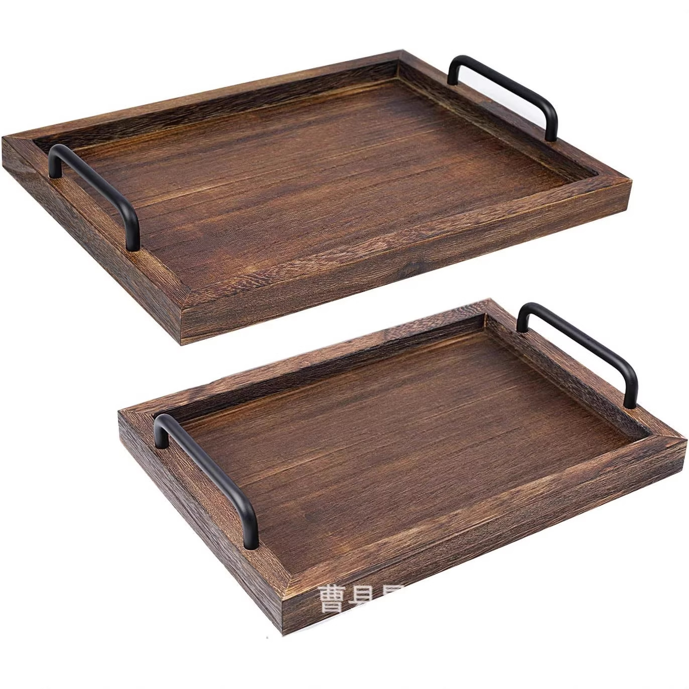 Wooden Tray Metal Living Room Coffee Table Tea Tray Storage Tray Decoration Rectangular Hotel Restaurant Home Storage Vintage Style