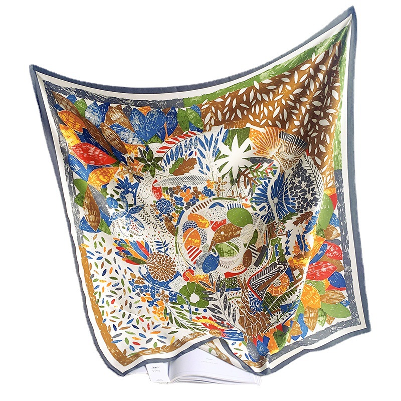 Verano nuevo estilo tinta pintura rizada mano 90 bufanda cuadrada grande punto imitación seda sarga temperamento chal ventas directas de fábrica