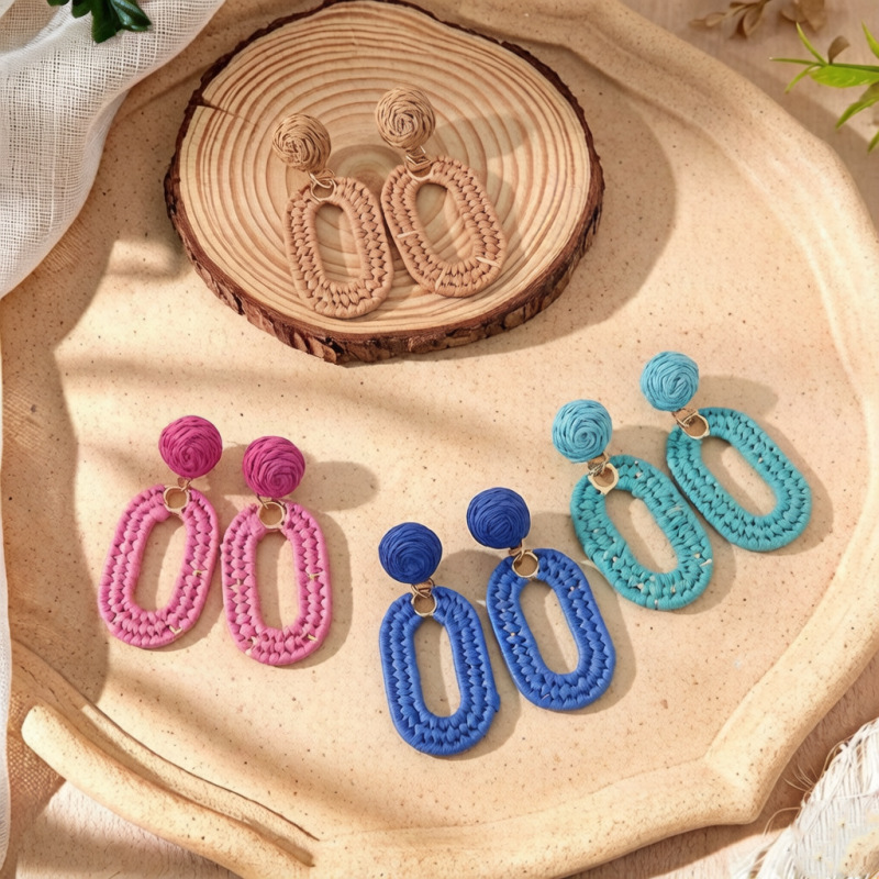 Cross-Border Hot-Selling Amazon Earrings, Zinc Alloy Bohemian Holiday Style Accessories, Hand-Woven Earrings