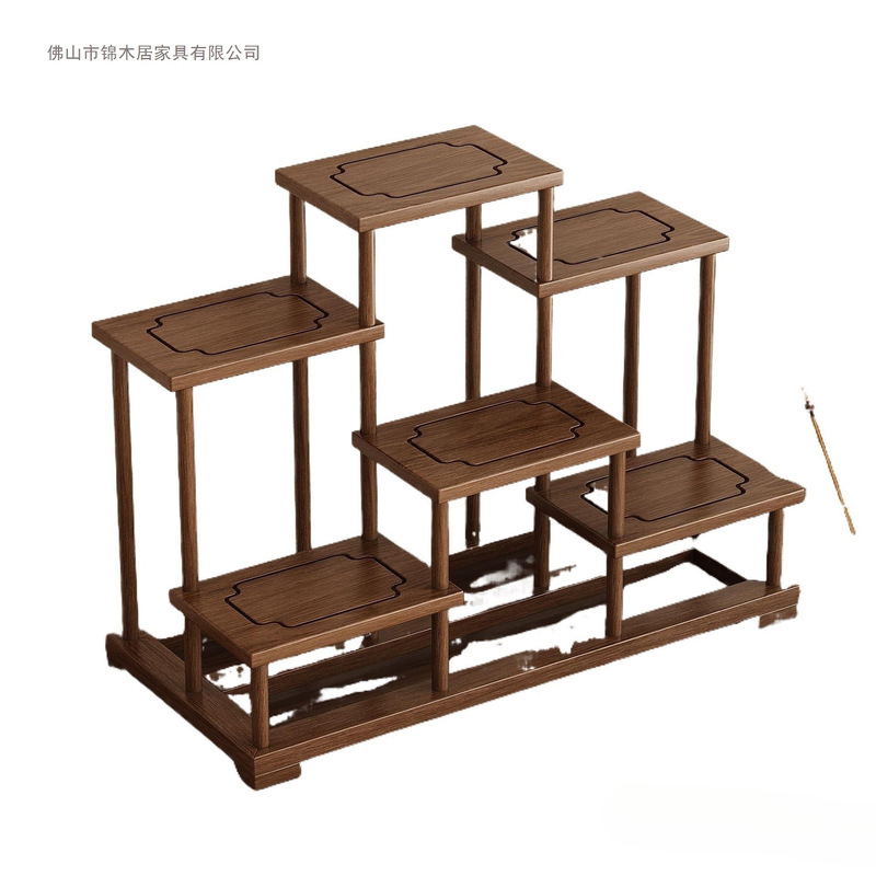 鸡翅木博古架新中式多宝阁茶具展示架实木置物架客厅装饰摆台订婚|undefined