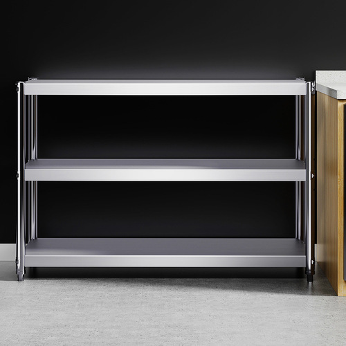 Stainless Steel Storage Rack for Kitchen Cutting Boards & Worktops: Commercial-Grade Double-Layer Rectangular Shelf with Three-Tiered Surface