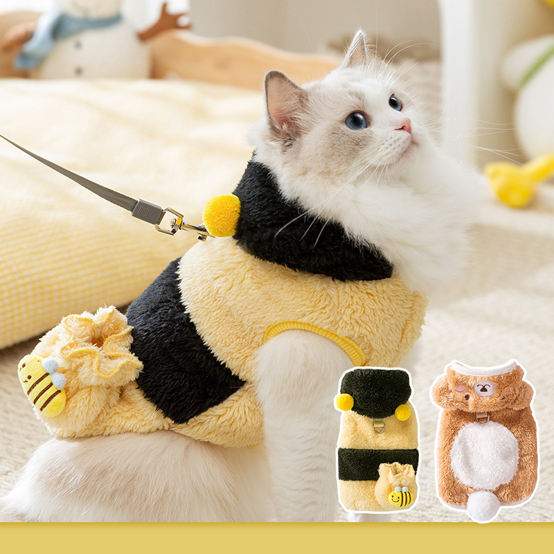 Amarillo lindo viento abeja se transforma en ropa de camisa sin mangas otoño y invierno engrosado mascota ropa de gato al por mayor