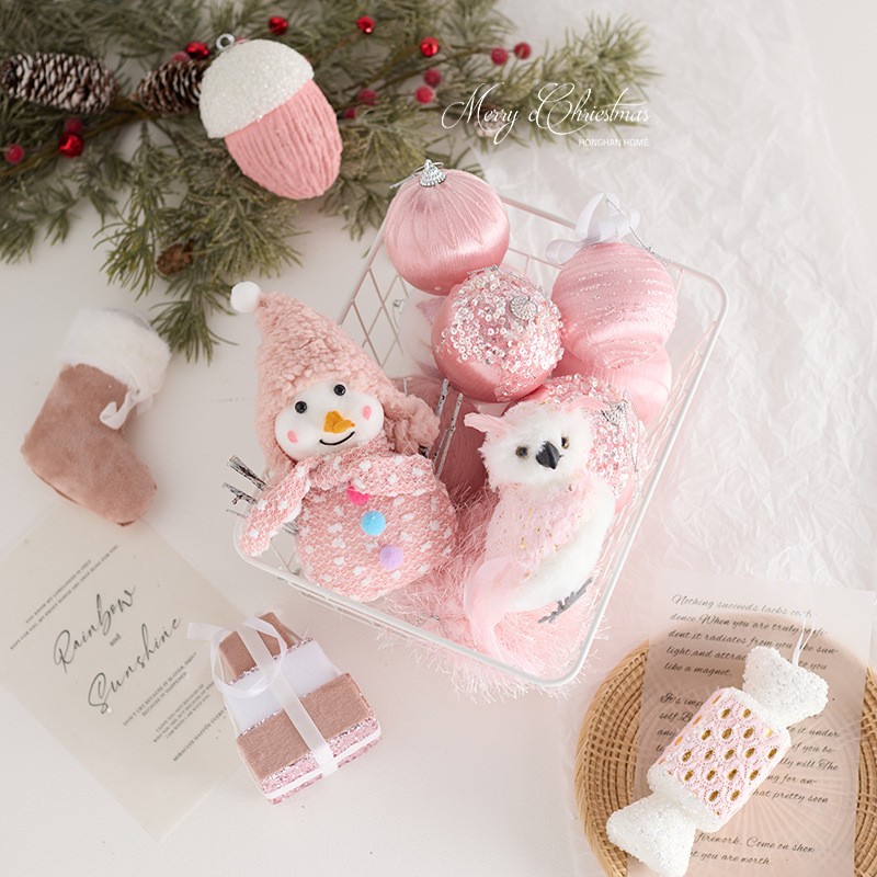 Nuevos productos transfronterizos en bolas de Navidad rosa, árboles de Navidad, colgantes, muñecos de nieve, decoraciones de Navidad