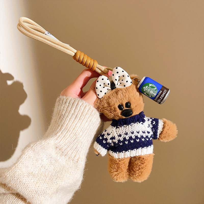 Peludo Bean Bear Keychain Colgante pareja de muñecas de amigos bolsos de teléfono móvil colgante colgante muñecas