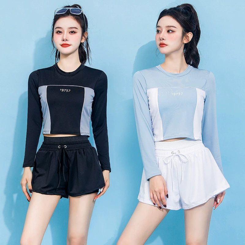 Купальник женский сплит-комплект из двух частей Летний новый студенческий спортивный ветер покрывает живот и тонкий горячий источник купальник для отдыха оптом