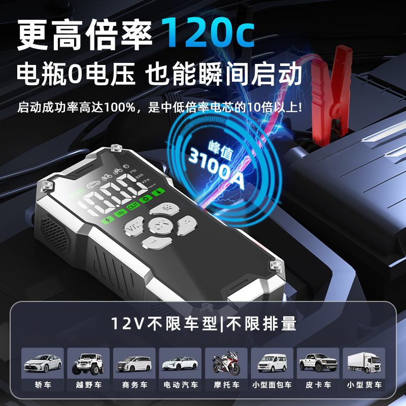2025新款汽车应急启动电源一体机便携式强启12V高压车载充气泵|undefined
