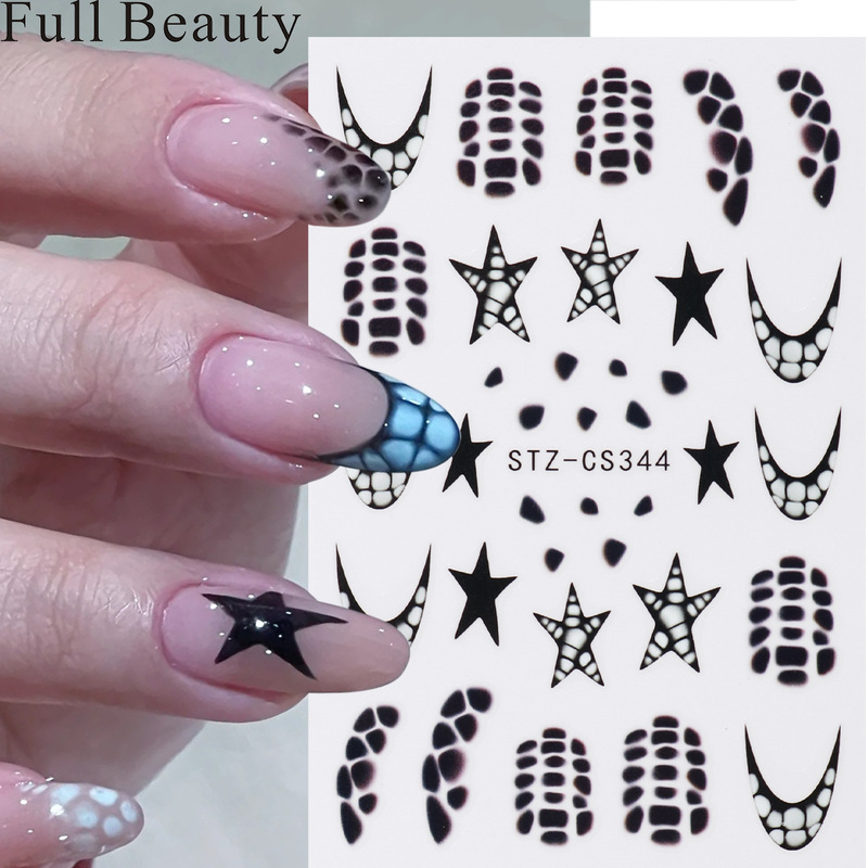 Full Beauty Cross-Border New Nail Art Stickers Ins French Style Crocodile Pattern Scale Pattern Star Adhesive Nail Stickers