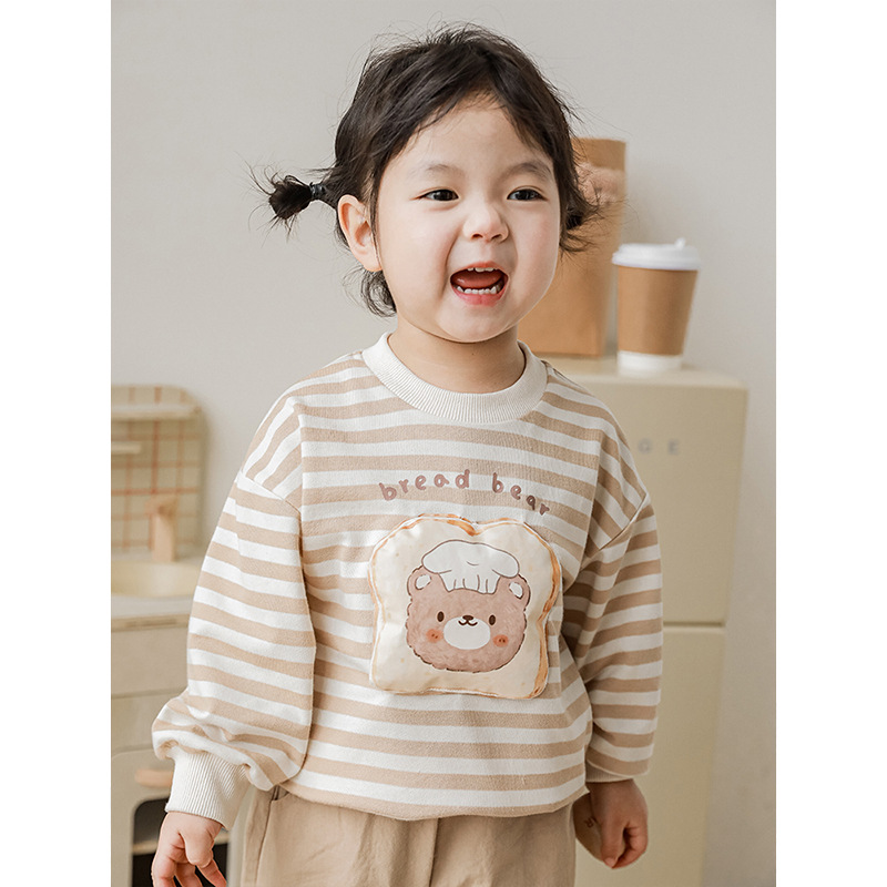 Qiu Duomeng Children's Bread Bear Bib Pants Baby's Cartoon Sweatshirt Set 2023 Spring Girls' Casual Pants