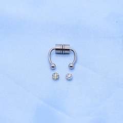 歐美跨境熱銷個性不鏽鋼免穿孔鼻飾磁吸雙頭替換鋯石鼻夾鑲鑽鼻環