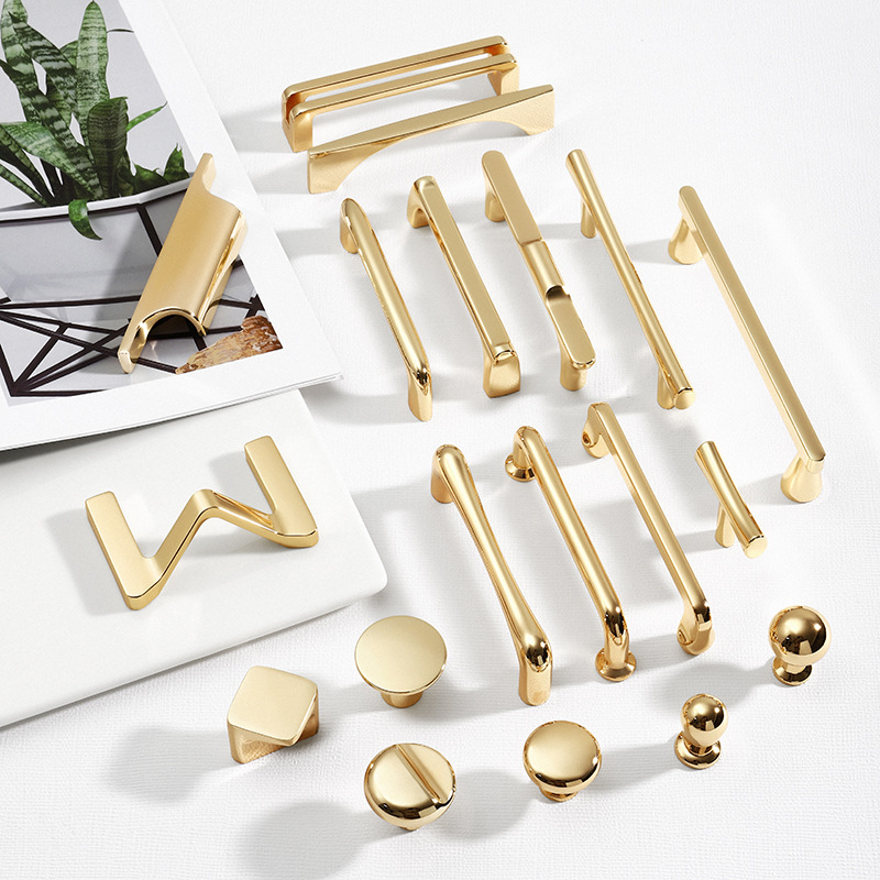 Modern simple hardware handle golden extended cabinet door handle wardrobe cabinet door American light luxury drawer single hole