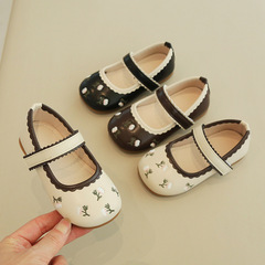 Children's Leather Shoes 2023 Autumn New Girl's Single Shoes Embroidered Flower Girls Princess Shoes Daily Fashion Cross-border