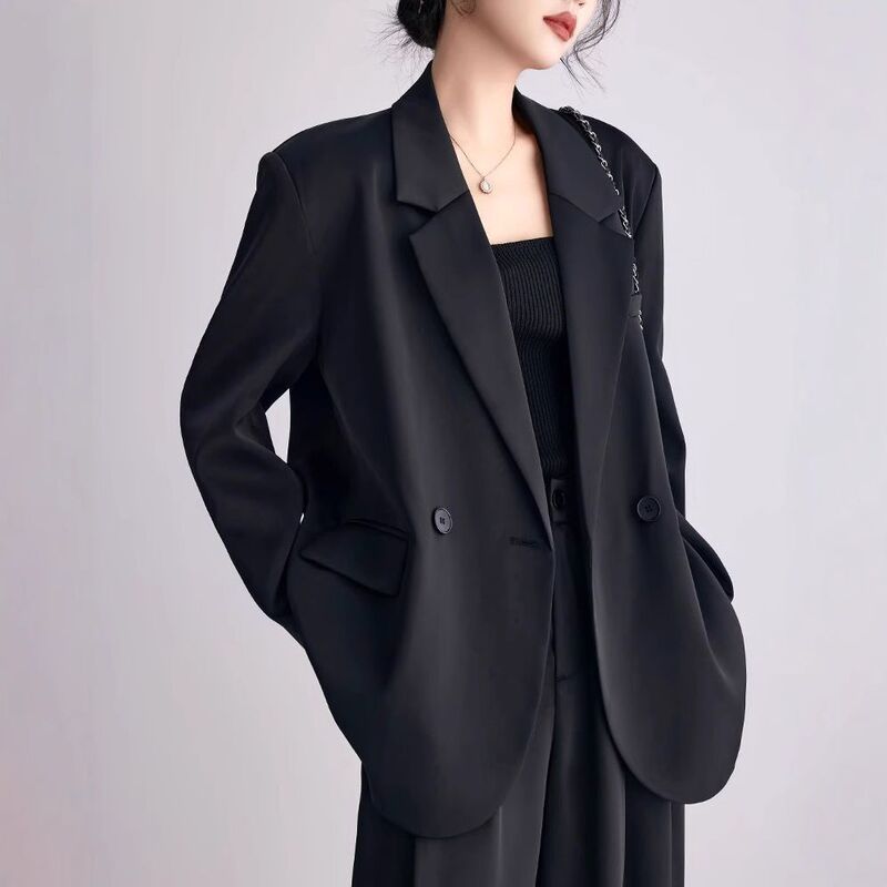 Black blazer, spring/autumn suit jacket for women, 2026 new collection, high-end, thin, elegant, Korean style, loose fit, with a flowing silhouette