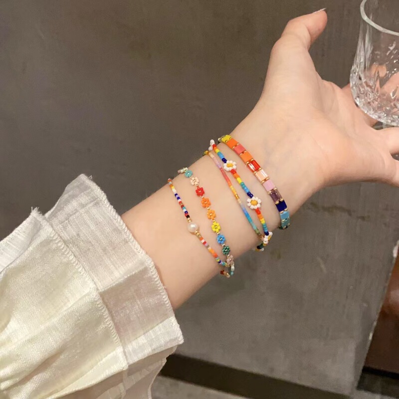 Summer Rainbow Colorful Dopamine Colorful Bracelet Ins Niche Design High-End Personalized Bestie Jewelry Wholesale